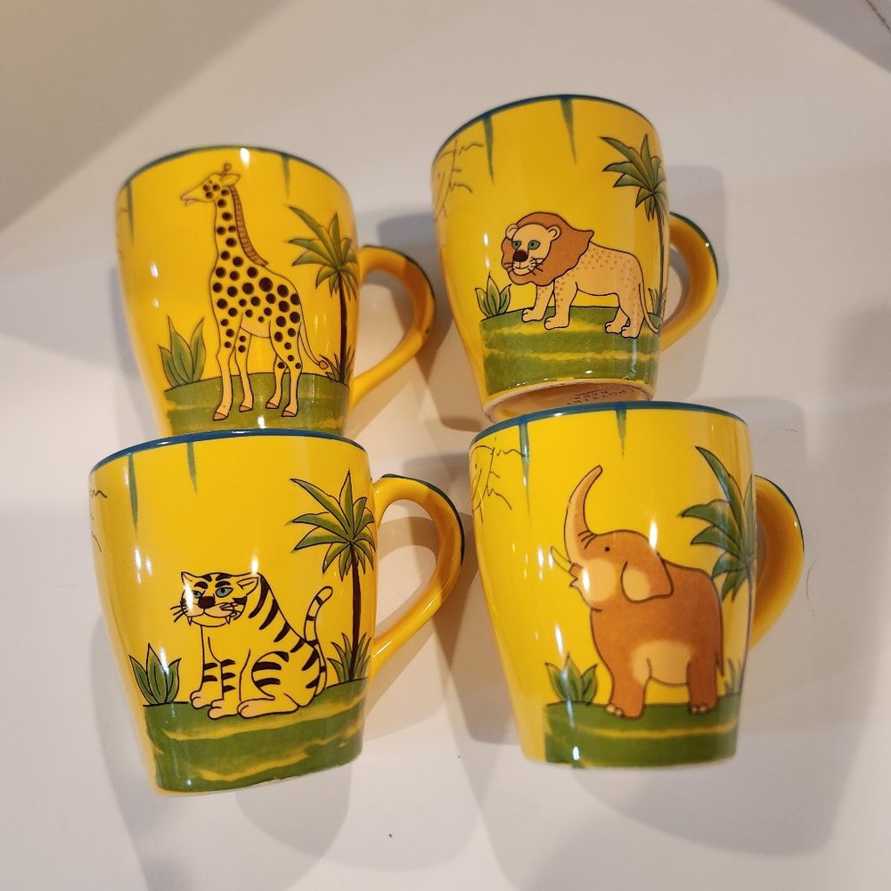 Pottery Barn set of 4 African Safari mugs